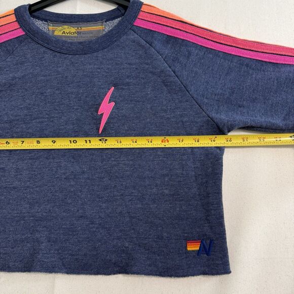 Aviator Nation Sweatshirt XS Aviator Nation Lighting Bolt Cropped Crew - Picture 6 of 9
